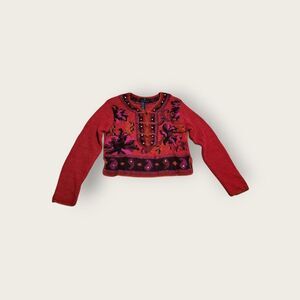 Vintage Y2k Carole Little red and purple knit boho slightly cropped sweater